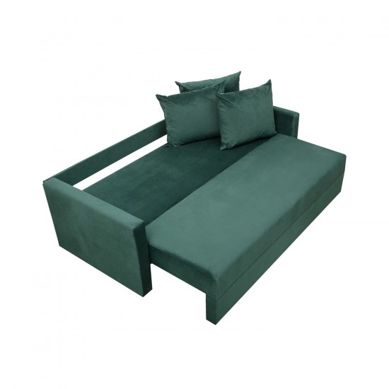 Canapea extensibila cu brate si perne, Toms, tapiterie din stofa 210 X 90 Green Velvet