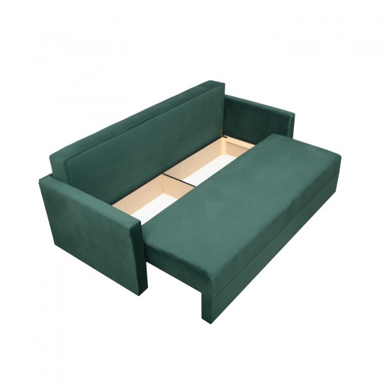 Canapea extensibila cu brate si perne, Toms, tapiterie din stofa 210 X 90 Green Velvet