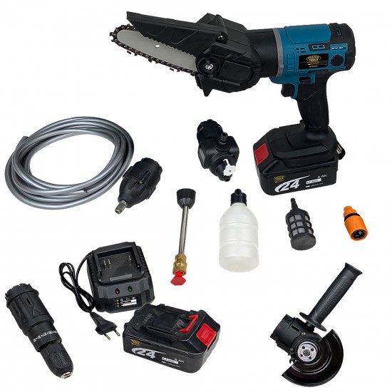 Trusa 6 in 1 Master Tools, cu 2 Acumulatori, 24V, 6Ah, (Mini drujba, Autofiletanta, Pistol Impact, Flex, Rotopercutor, Pistol Vopsit)