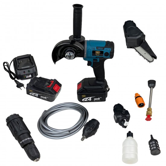 Trusa 6 in 1 Master Tools, cu 2 Acumulatori, 24V, 6Ah, (Mini drujba, Autofiletanta, Pistol Impact, Flex, Rotopercutor, Pistol Vopsit)