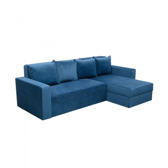 Coltar extensibil Velvet, cu ladă de depozitare, tapiterie stofa, 265 X 160 Blue