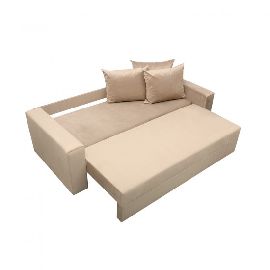 Canapea extensibila cu brate si perne, Velvet, tapiterie stofa 230 x 100 Beige