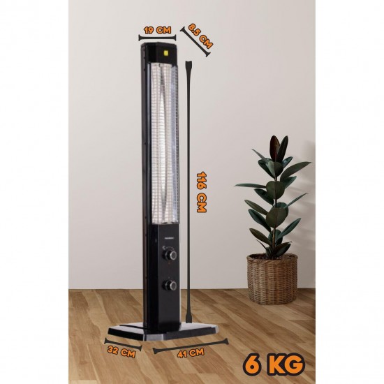 Radiator Electric Hausberg HB-8560, 2300W, Termostat Reglabil, Lampa de semnalizare pentru 3 pozitii, Negru