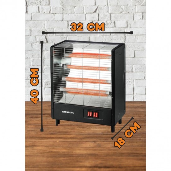 Radiator electric Hausberg HB-8803NG, 2000W, 4 nivele de putere, 4 tuburi ceramice, Negru