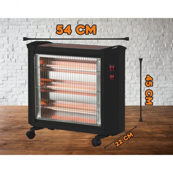 Radiator quartz Hausberg HB 8800, 2000 W, 4 tuburi quartz, 2 trepte putere, termostat reglabil