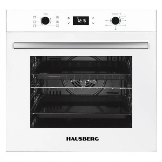 Pachet incorporabil HAUSBERG Cuptor electric HB-8054AB, Clasa A, 71L, 2225W, panou sticla termoizolant, termostat, timer, 7 functii, ventilatie, Plita HB-563, Gaz, 4 arzatoare, Hota telescopica HB-1285, absorbtie 420 m3/h, 2 motoare, 60 cm, Alb