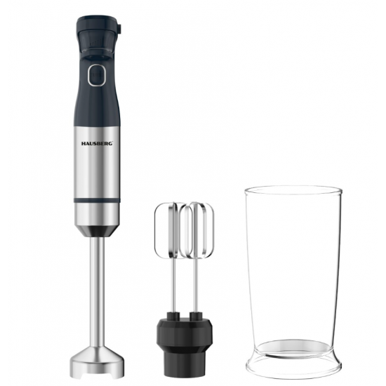 Blender 2 in 1 HAUSBERG HB-7704IN cu putere 1000W, Mixer vertical profesional, 10 trepte de viteza si functie Turbo, Capacitate pahar 700 ml , Multifunctional, Negru