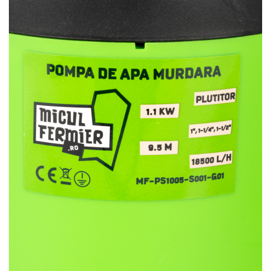 Pompa apa murdara cu plutitor, 1.1 kW, 18500l/h, 9.5m