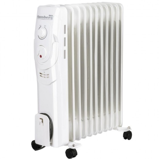 Calorifer electric Hausberg HB-8920AB, 2500 W, 11 elementi, 3 nivele de putere, termostat reglabil, Alb