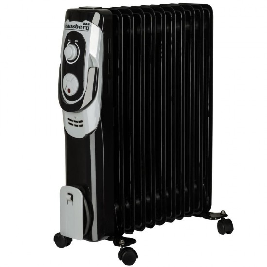 Calorifer electric Hausberg HB-8920NG, 2500 W, 11 elementi, 3 nivele de putere, termostat reglabil, Negru