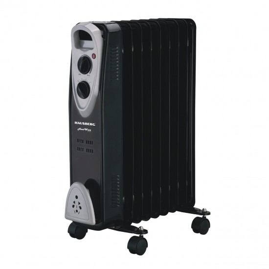 Calorifer electric Hausberg HB-8909NG, 2000 W, 9 elementi, 3 trepte de putere, Termostat reglabil, Protectie supra-incalzire, Protectie anti-rasturnare, Indicator luminos, Negru