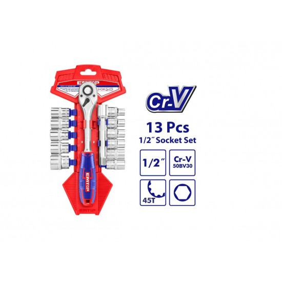 Set tubulare cu clichet 1/2″ 13 buc, EMTOP