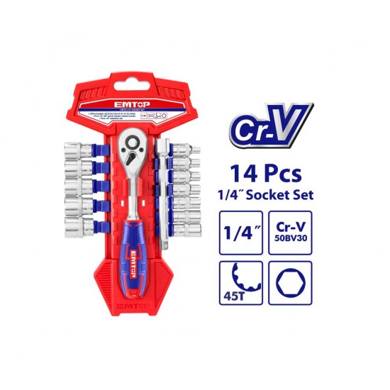 Set tubulare cu clichet 1/4" 14 buc, EMTOP