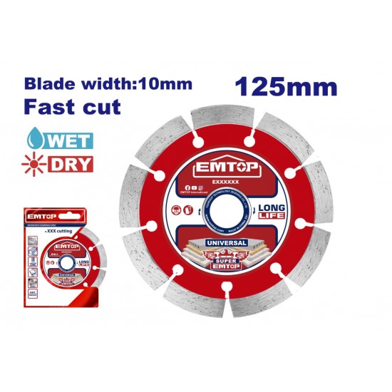 Disc diamantat taiere uscata/umeda, 125mm, EMTOP